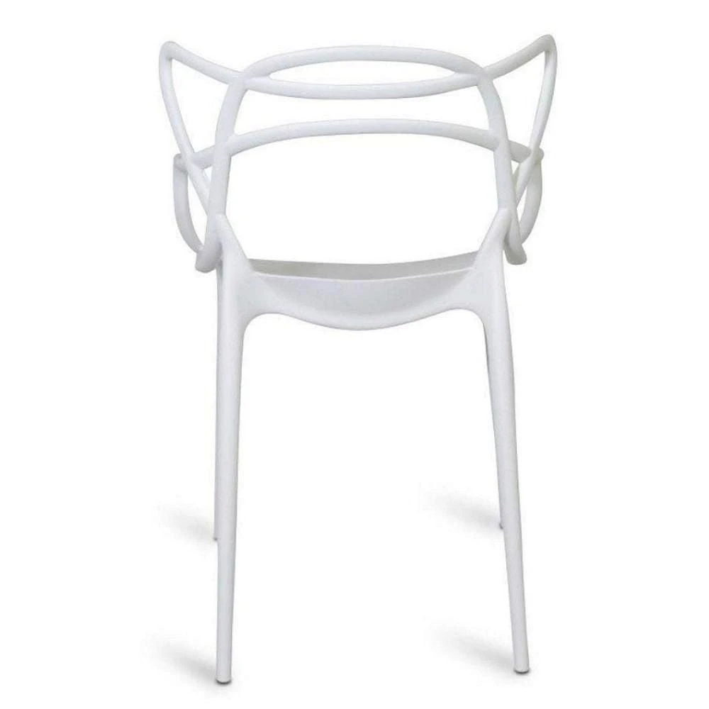 Master Style Plastic Chair Modern Mid Century, Indoor Outdoor Chair Patio Chair Kitchen Chair 18 Inch Seat Height Restaurant Chair Plastic Stackable Chair Side Bar Chair in White Set 4