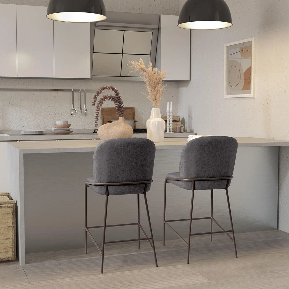 CorLiving Blakeley Tabouret de bar moderne rembourré à hauteur de comptoir avec pieds en métal – Vendu à l'unité – Tabourets de bar de cuisine confortables, tabourets de comptoir de bar et chaises à h