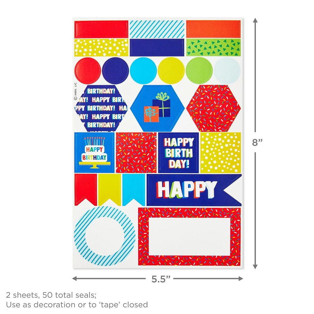 Hallmark Flat Birthday Wrapping Paper Sheets with Cutlines on Reverse (12 Folded Sheets with Sticker Seals) Happy Birthday, Red Confetti, Blue with Cakes