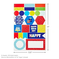Hallmark Flat Birthday Wrapping Paper Sheets with Cutlines on Reverse (12 Folded Sheets with Sticker Seals) Happy Birthday, Red Confetti, Blue with Cakes