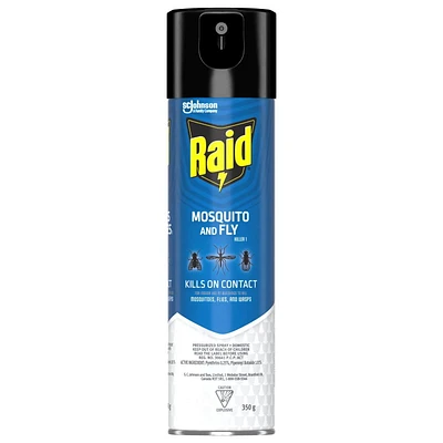Insecticide Raid contre les moustiques et les mouches, tue les insectes en question au contact, pour utilisation à l’intérieur et à l’extérieur 350g