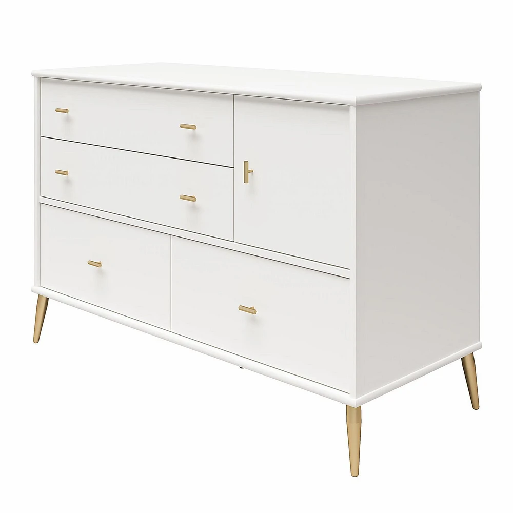 Valentina Asymmetrical 4 Drawer / 1 Door Convertible Dresser, White
