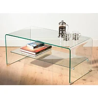 HEAVENLY COLLECTION WATERFALL GLASS TABLE WITH TOP SHELF