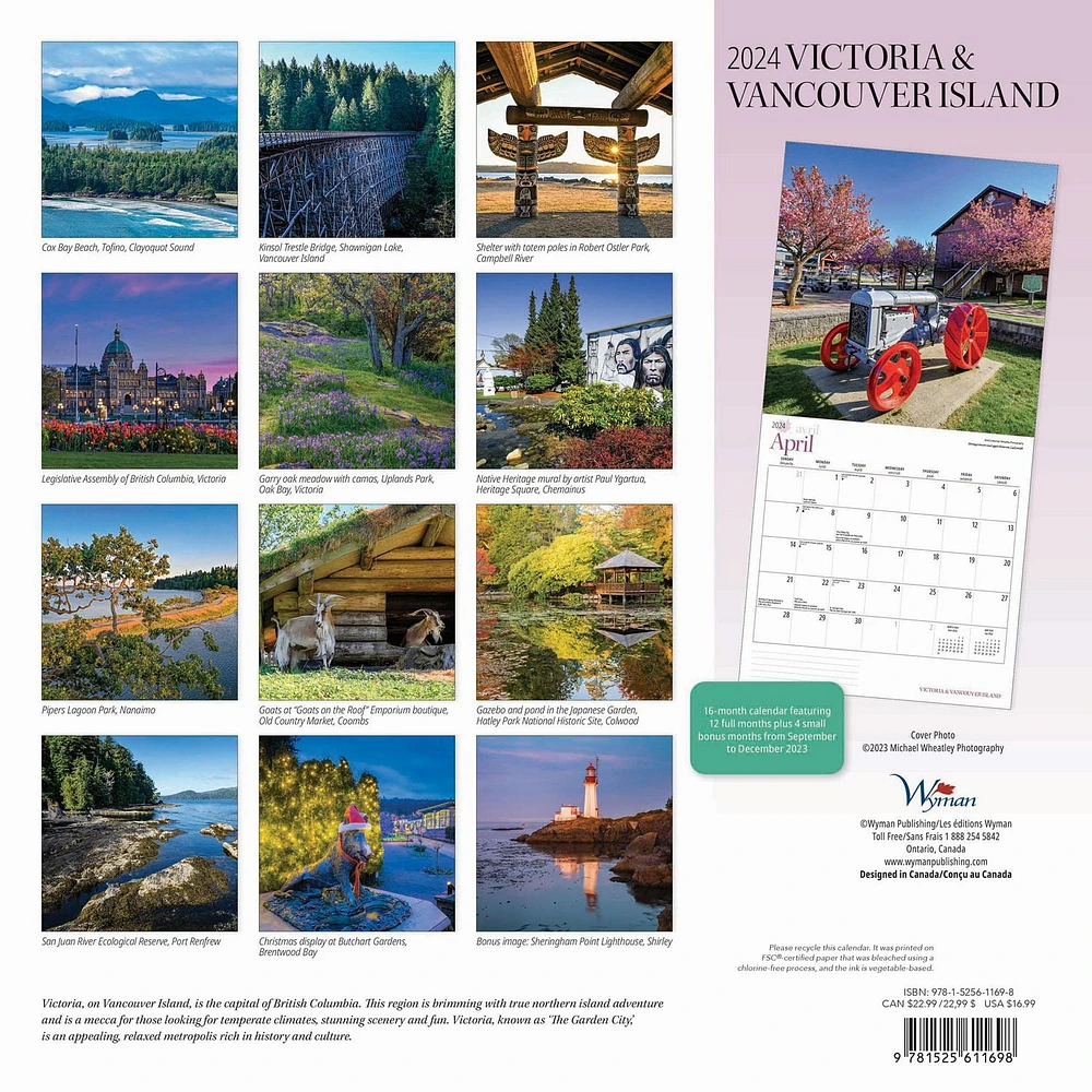 Wyman Publishing Victoria & Vancouver Island 2024 12x24 Inch Square Wall Calendar, 9781525611698