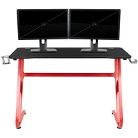 Bureau ergonomique de jeu rouge avec porte-gobelet et crochet pour casque