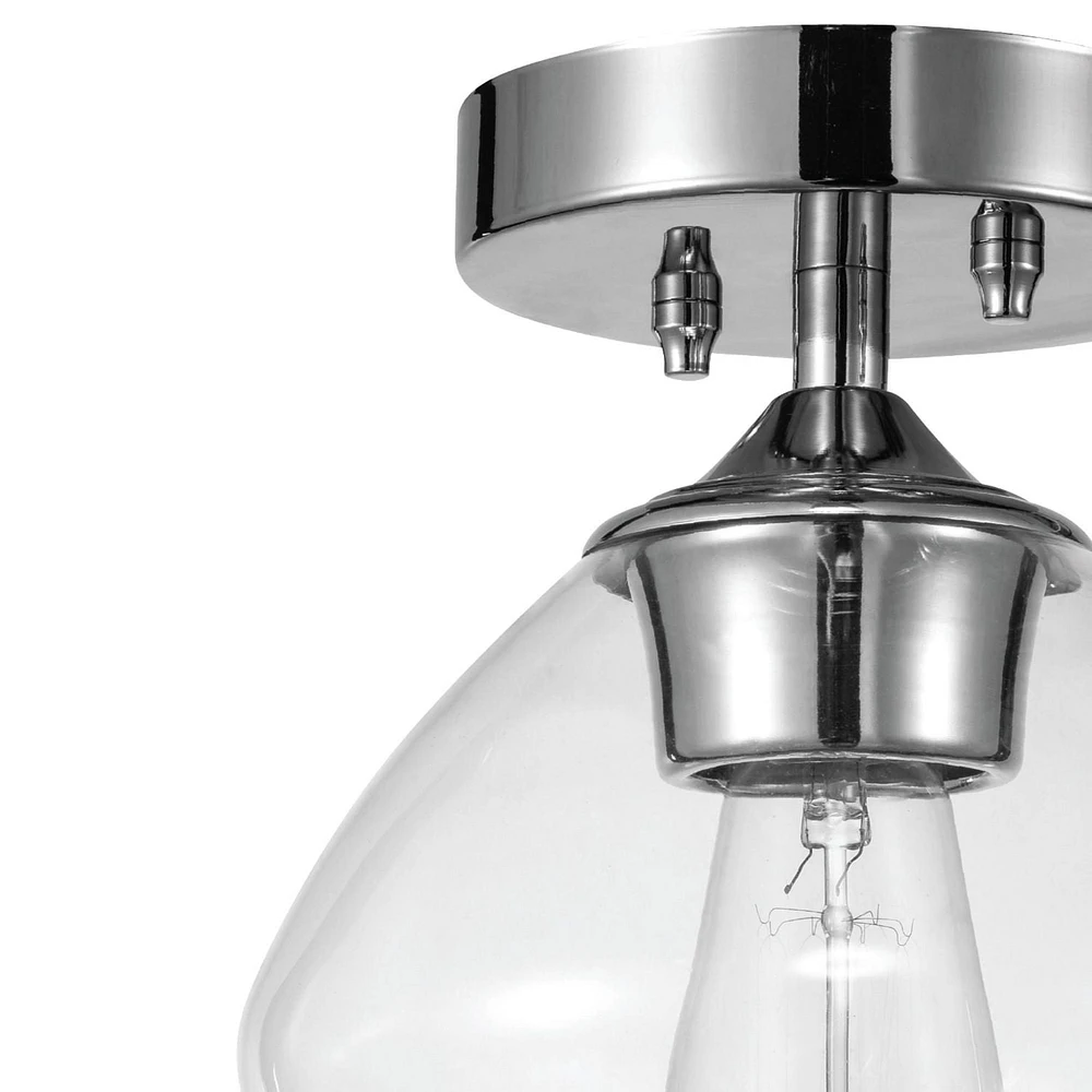 Plafonnier semi-encastré en métal à 1 lumière, collection Harrow par Globe Electric, de couleur chrome, abat-jour en verre transparent, 60875