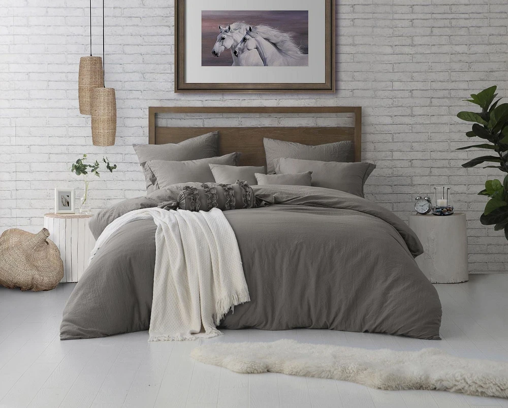Natural Crinkle Fabric Ultra Soft Solid Duvet Cover Set