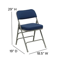 2 pièces Chaise pliante de la série HERCULES à triple entretoise et double charnière en métal et tissu marine