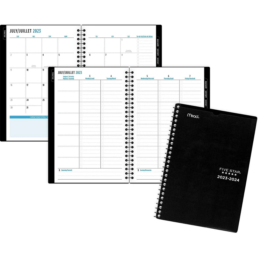 Petit Agenda Scolaire Hebdomadaire/Mensuel 2024 Five Star®, Noir Agenda hebdomadaire/mensuel