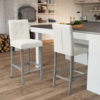 Tabourets de bar rembourrés en tissu CorLiving Leila avec pieds en bois - Tabouret de bar avec dossier capitonné, chaise de bar haute parfaite pour la cuisine ou le bar