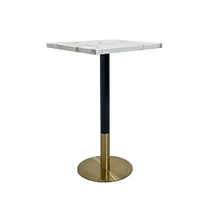 Table de salle à manger carrée Garza en faux marbre avec détails dorés brossés en blanc