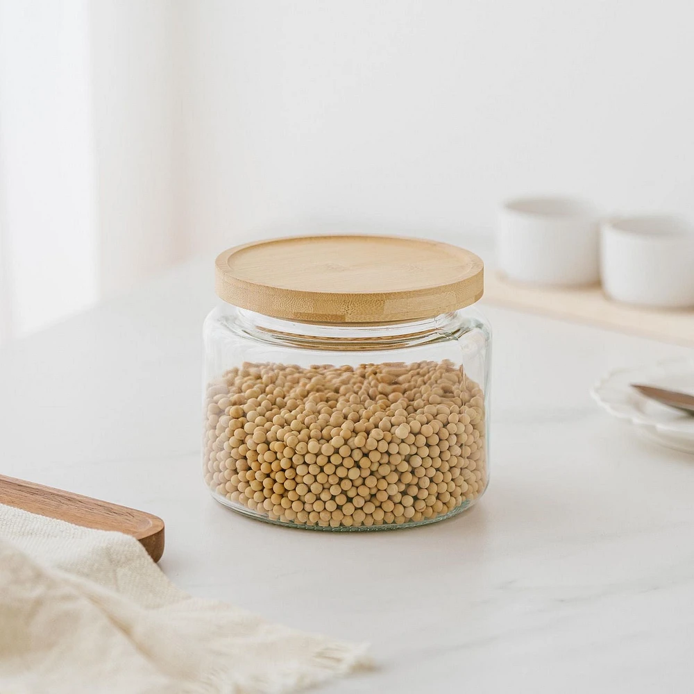 Mainstays Kitchen Storage Glass Jar 2L  glass jar with bamboo lid, Food grade sealing ring 8.5cups/2L