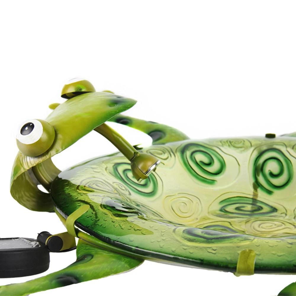 Angelo Decor bain d'oiseau en verre grenouille 74 cm avec piquet en métal et lumière solaire