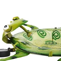 Angelo Decor bain d'oiseau en verre grenouille 74 cm avec piquet en métal et lumière solaire