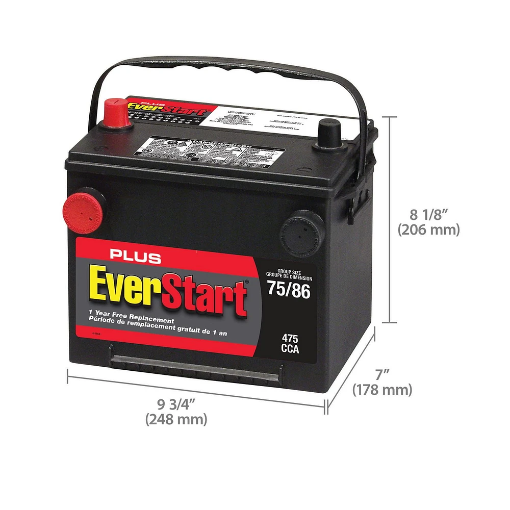 EverStart ES-PLUS 60-DT450, 12 Volt, Car Dual Terminal Battery, Group Size 75, 475 CCA