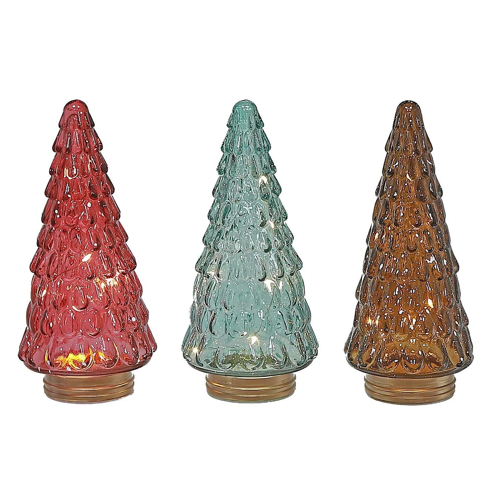 Décoration D'Arbre En Verre À Del 9,25" - Ensemble De 3