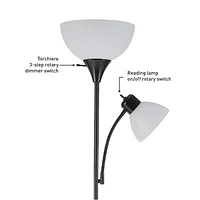 Lampe torchère sur pied en métal de collection Delilah par Globe Electric de 72 po + lumière de lecture ajustable en blanc mat