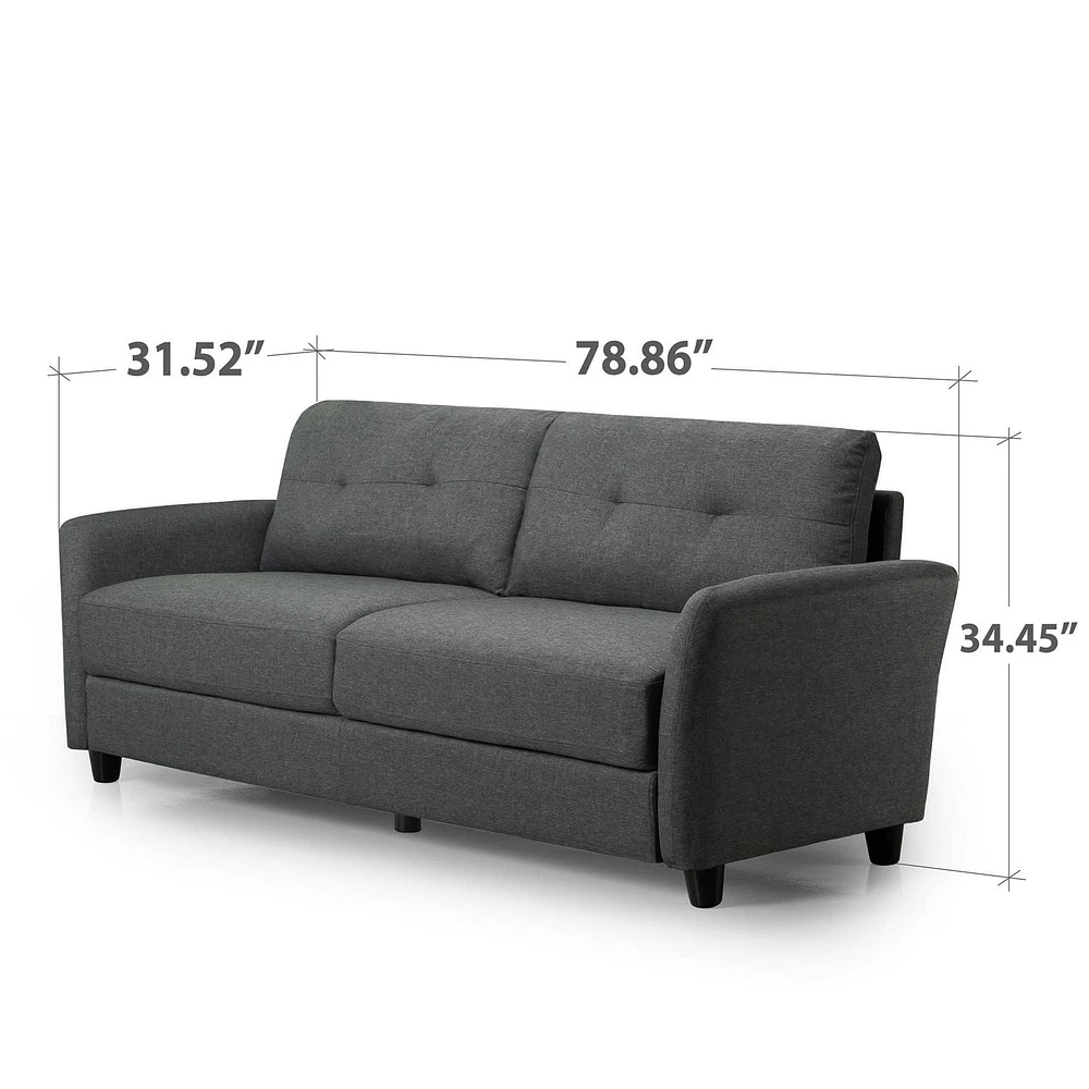 Zinus Ricardo 3-Seat Upholstered Sofa Couch with Tufted Cushions, Dark Grey