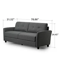 Zinus Ricardo 3-Seat Upholstered Sofa Couch with Tufted Cushions, Dark Grey
