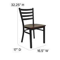 Lot de 2 pièces - Chaise de restaurant de la série HERCULES en métal noir avec dossier échelle - siège en bois d'acajou