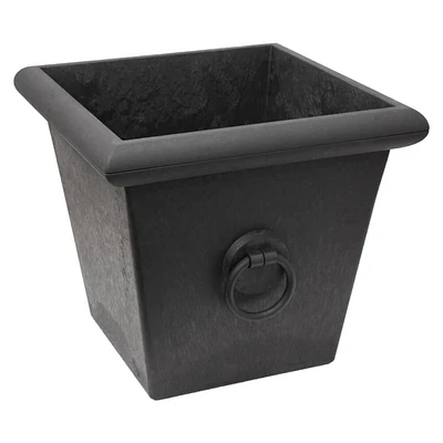 Tierra Verde Grand pot carré design Piazza à réserve d'eau 23" L x 20" H en matériaux recyclés - Noir, Intérieur/Extérieur