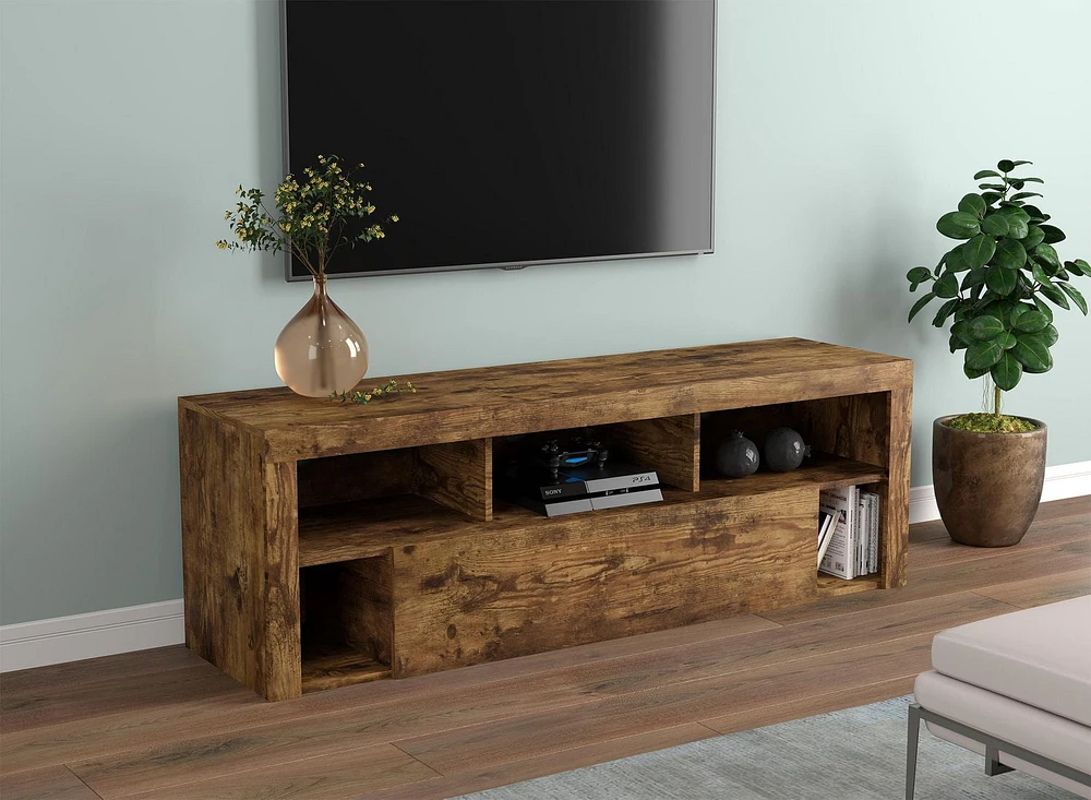 Safdie & Co. Tv Stand 59L Brown Reclaimed Wood 1 Big Drawer 5 Shelves