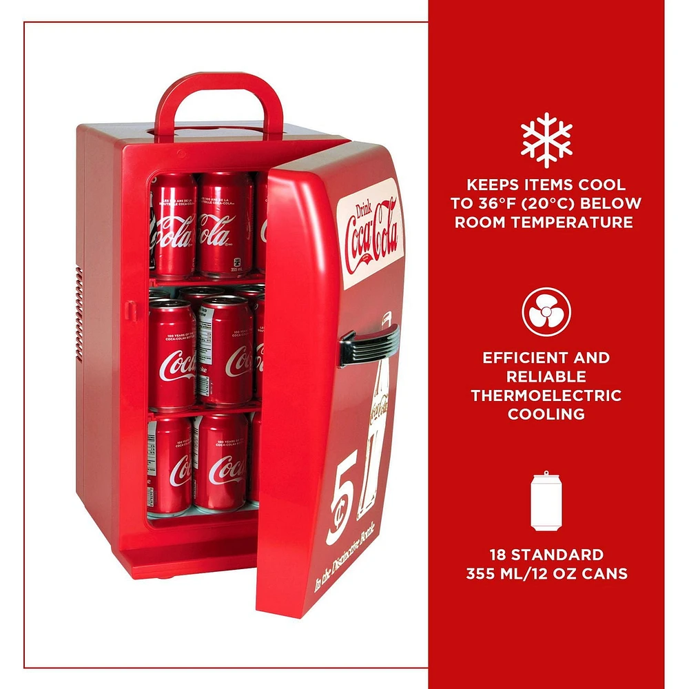 Coca-Cola Retro 18 Can Portable Mini Fridge, 22L AC/DC Cooler for Dorm, Office, Travel - Red