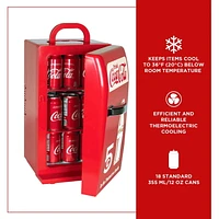 Coca-Cola Retro 18 Can Portable Mini Fridge, 22L AC/DC Cooler for Dorm, Office, Travel - Red