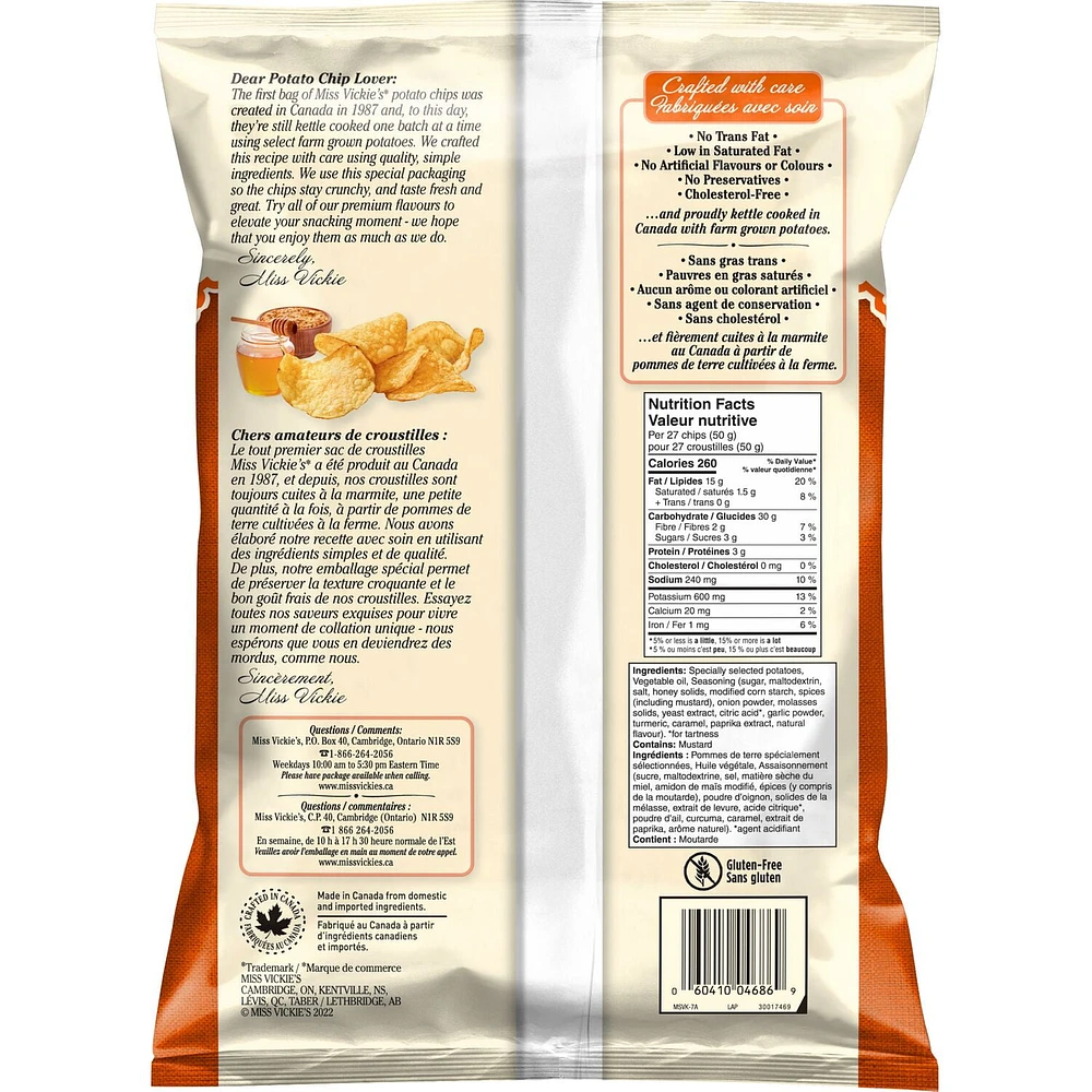 Miss Vickie’s Honey Dijon flavour kettle cooked potato chips, 200GM