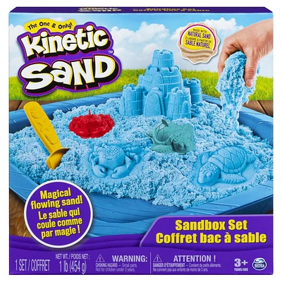 Kinetic Sand, Sandbox Playset with 1lb of Blue Kinetic Sand and 3 Molds, for Ages 3 and Up