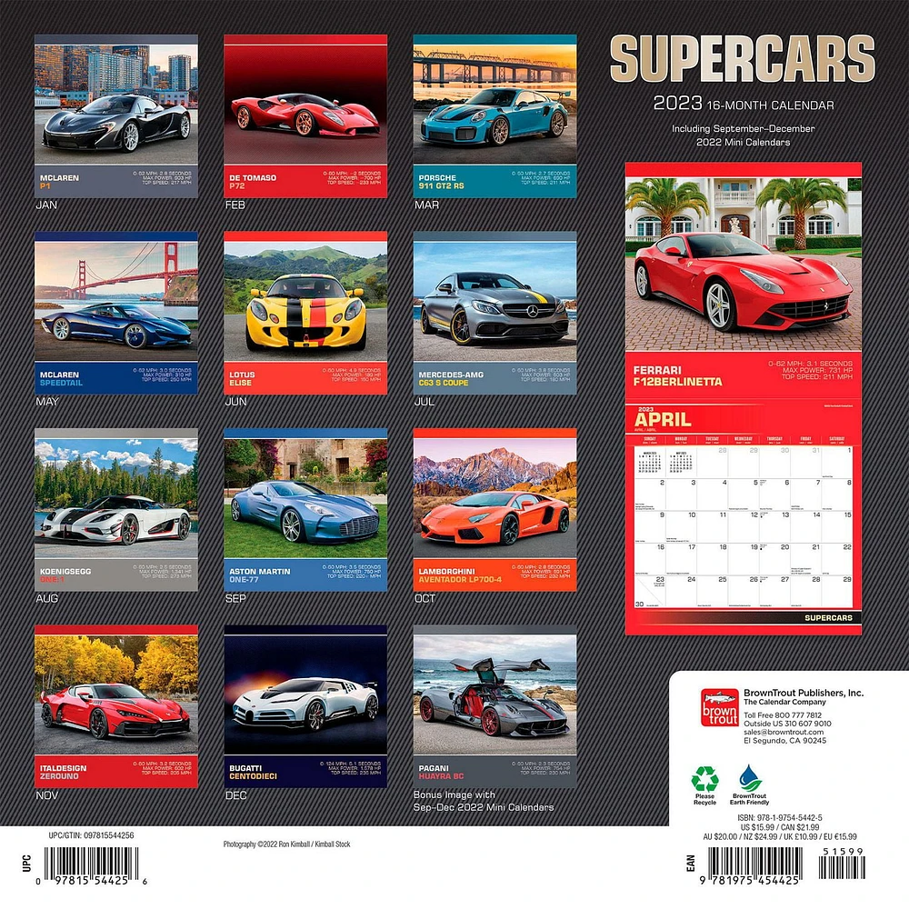 Supercars | 2023 12x24 Inch Square Wall Calendar