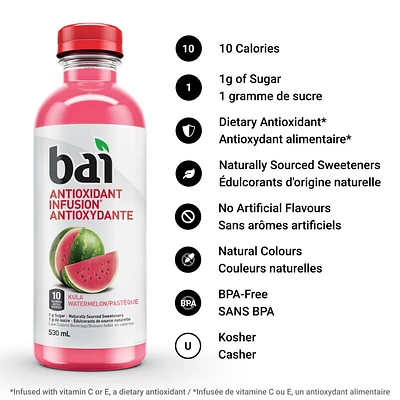 Bai Antioxidant Infusion Low Calorie Beverage, Kula Watermelon, 530 mL, 530 mL