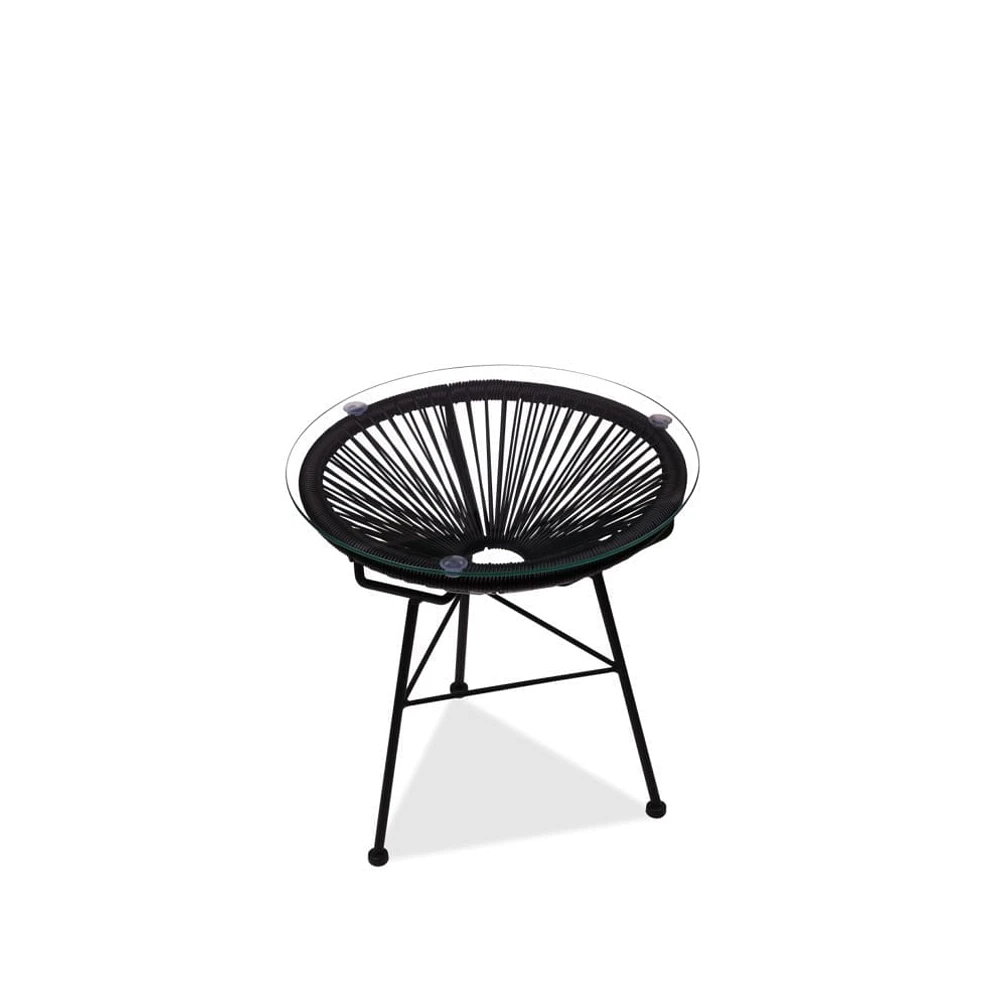 Capu Outdoor Modern Side Table in White, Wrapped Wicker Side Table, Indoor - Outdoor Table