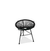 Capu Outdoor Modern Side Table in White, Wrapped Wicker Side Table, Indoor - Outdoor Table