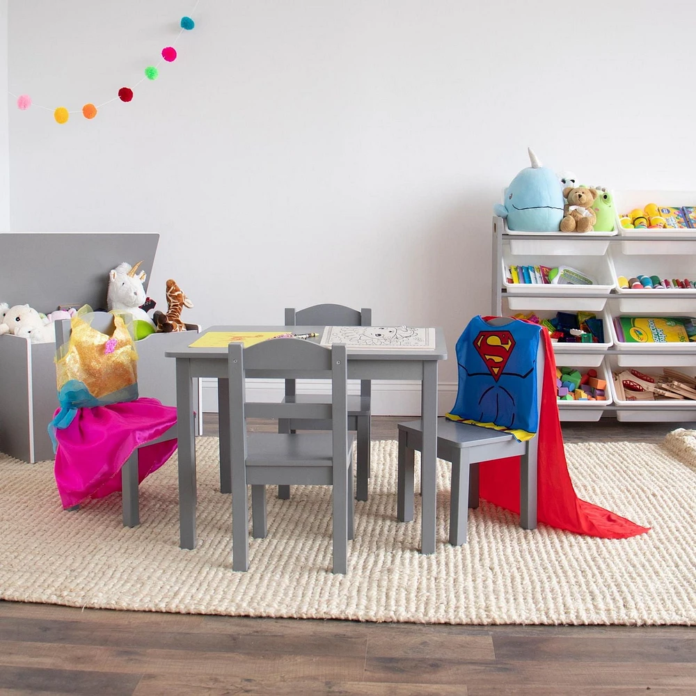 Ens. table et chaises en bois, gris, 5 pcs
