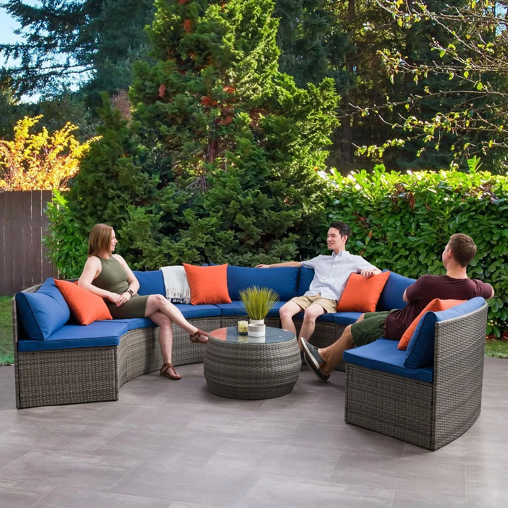 Ensemble modulaire de patio Parksville - Fini gris mélangé / Coussins bleu Oxford 5pc