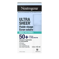 Neutrogena Ultra Sheer Face Liquid Mineral Sunscreen, Lightweight, Broad Spectrum SPF 50+ Facial Sunscreen for Sensitive Skin Leaves a Silky, Non-Greasy Finish, Oxybenzone-Free, 40 mL