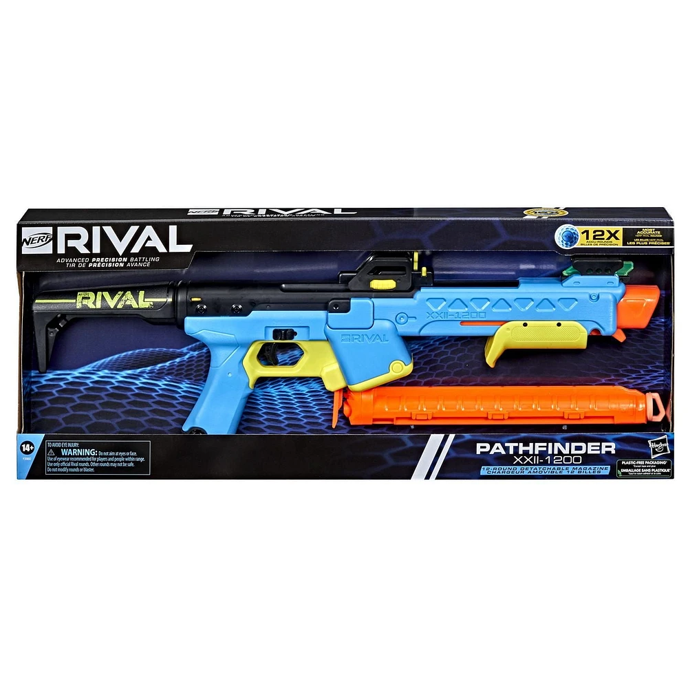 Nerf Rival, blaster Pathfinder XXII-1200, système Nerf Rival le plus précis, viseur ajustable, chargeur 12 billes, 12 billes en mousse Nerf Rival de précision