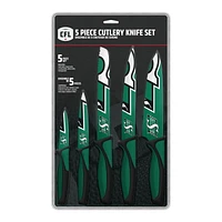 OFFICIALLY LICENSED CFL 5 PIECE KNIFE SET SASKATCHEWAN ROUGHRIDERS