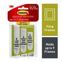 Command™ Assorted Picture Hanging Strips, 17211-BPEF, big pack, 8 L/6 M/4 S Strips