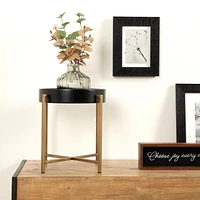 Uniek DesignOvation Valrico Black and Gold Plant Stand, Metal and MDF, 12 H x 11.4 W x 11.4 in D