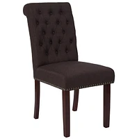 2 Pk. HERCULES Series Brown Fabric Parsons Chair with Rolled Back, Accent Nail Trim and Walnut Finish