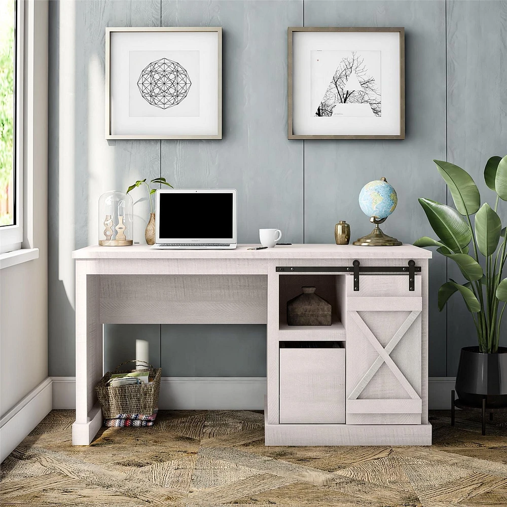 Ameriwood Home Knox County Single Pedestal Computer Desk, Rustic White