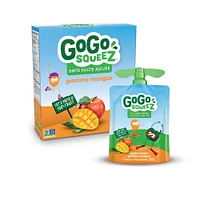 Compote de fruits GoGo squeeZ, pomme mangue, sans sucre ajouté. 90 g par gourde, emballage de 4 4 gourdes x 90 g (360 g)