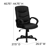 Chaise exécutive pivotante en cuir noir à dossier mi-hauteur avec dossier et appuis-bras à trois lignes de couture horizontale