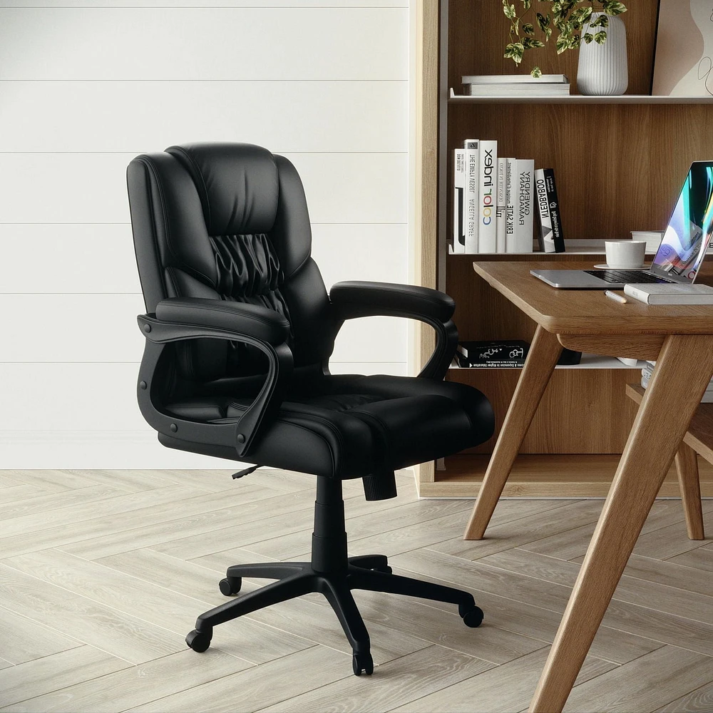 Flash Fundamentals Grand et grand 400 lb Chaise de bureau pivotante LeatherSoft noire avec accoudoirs rembourrés, certifiée BIFMA