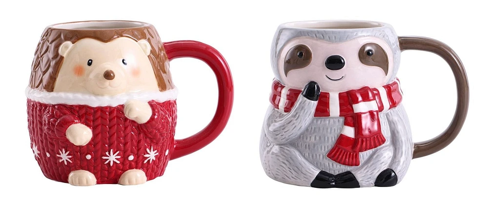 Holiday Time Hedgehog & Sloth Mug, 2-Piece