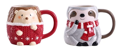 Holiday Time Hedgehog & Sloth Mug, 2-Piece