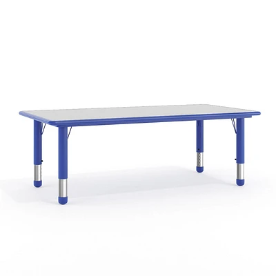 Table d’activités rectangulaire de 23,625 po larg. x 47,25 po long. en plastique bleu à hauteur réglable avec plateau gris