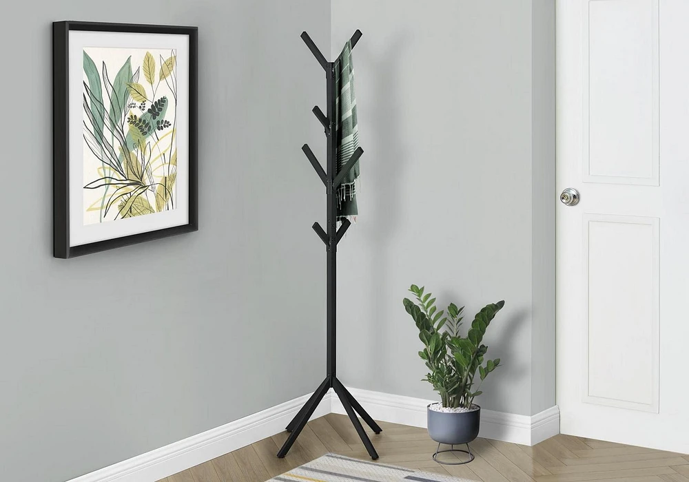 Monarch Specialties Coat Rack, Hall Tree, Free Standing, 8 Hooks, Entryway, 70"h, Bedroom, Metal, Black, Contemporary, Modern